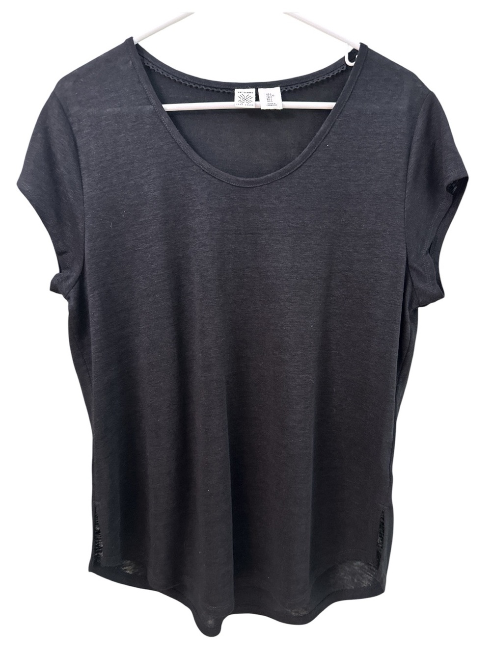Artisan Ny Black Scoop Neck Short Sleeve Tee 100% Linen Size L